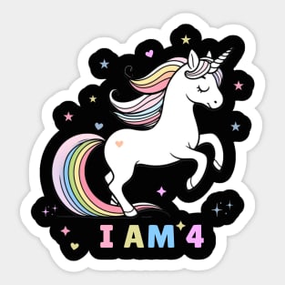 Magical Unicorn 4th Birthday T-Shirt – Dreamy Four Year Old Celebration! Sticker